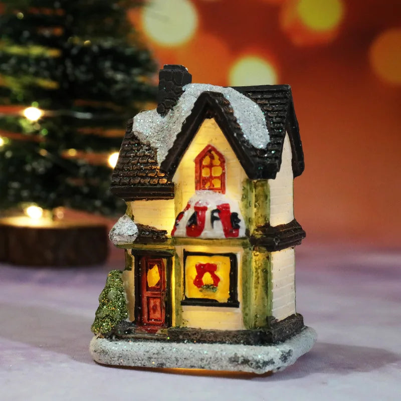 décorations noël miniatures maison guirlandes lumineuses bric rouge noir blanc vert