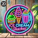 plaque publicitaire lumineuse multicolore cornet glace hamburger cocktail neon art fixations vis