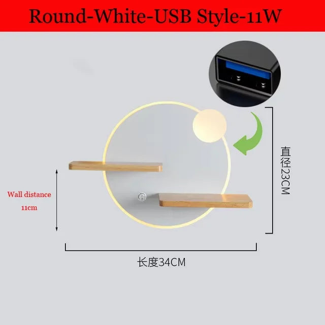 lampe murale moderne minimaliste blanc noir bois clair éclairage chambre salon led 11w warm