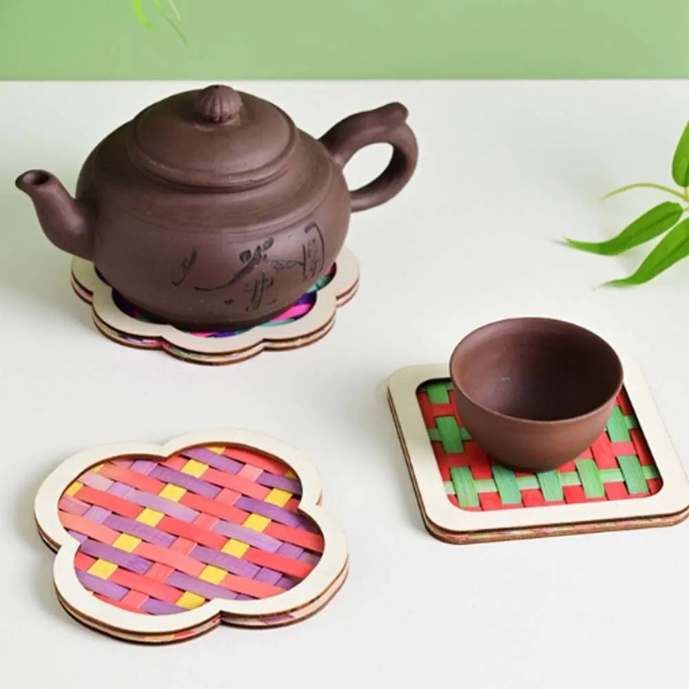 coasters tissés bambou multicolores traditionnels faits main opaques pack diy