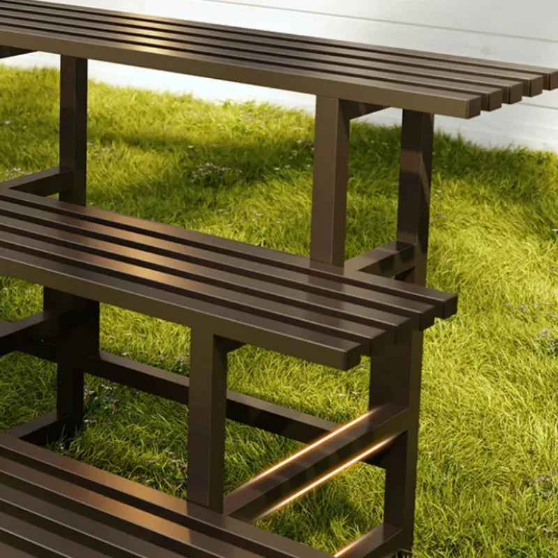support plantes moderne banc jardin marron foncé structure bois barres horizontales 80 100 120