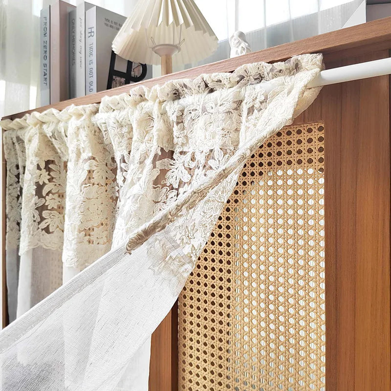 rideau dentelle fleur vintage blanc romantique translucide salon chambre bureauhôtel