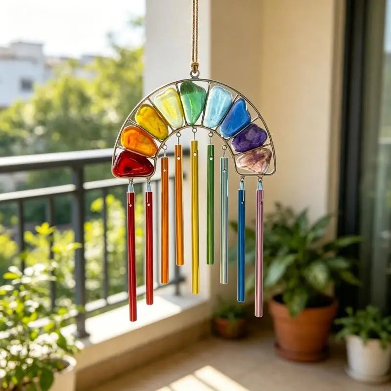 mobile musical arc ciel verre coloré decoratif suspendu fenetre chambre enfant boheme