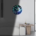 Horloge murale moderne Terre espace chiffres lumineux bois bleu vert noir 12 14 16