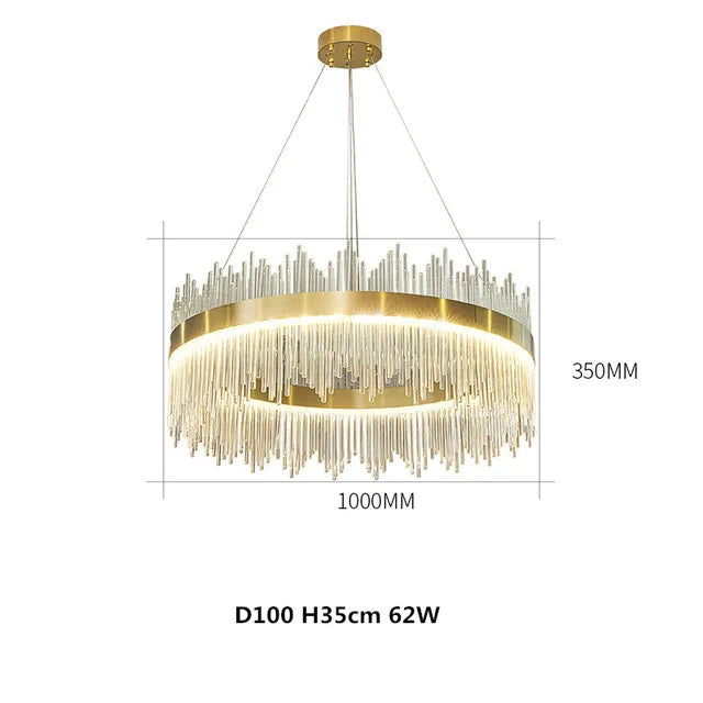 suspension lumineuse or moderne cristal pendants transparents 6000k 3000k télécommande dia100cm dia80cm l120cm