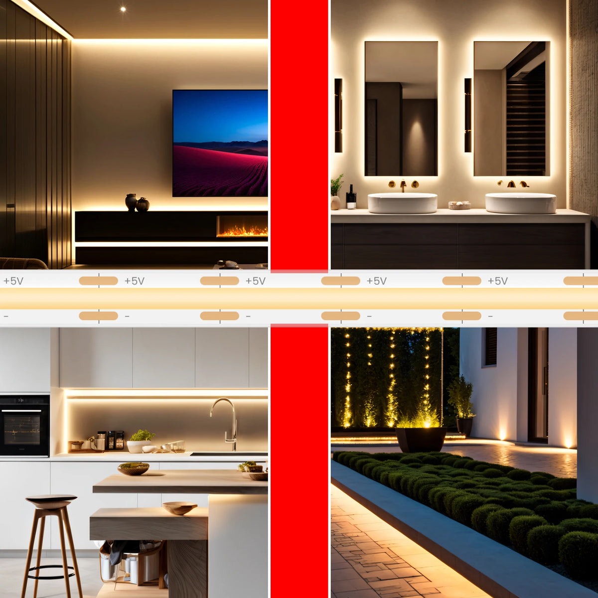 ruban led flexible 320 leds orange noir adhésif moderne chambre éclairage blanc naturel chaleureux