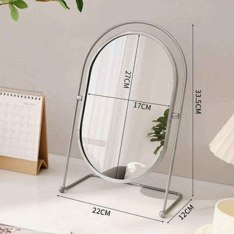 miroir maquillage argenté moderne portable ovale pouces pieds solides aluminium lisse salon chambre bain