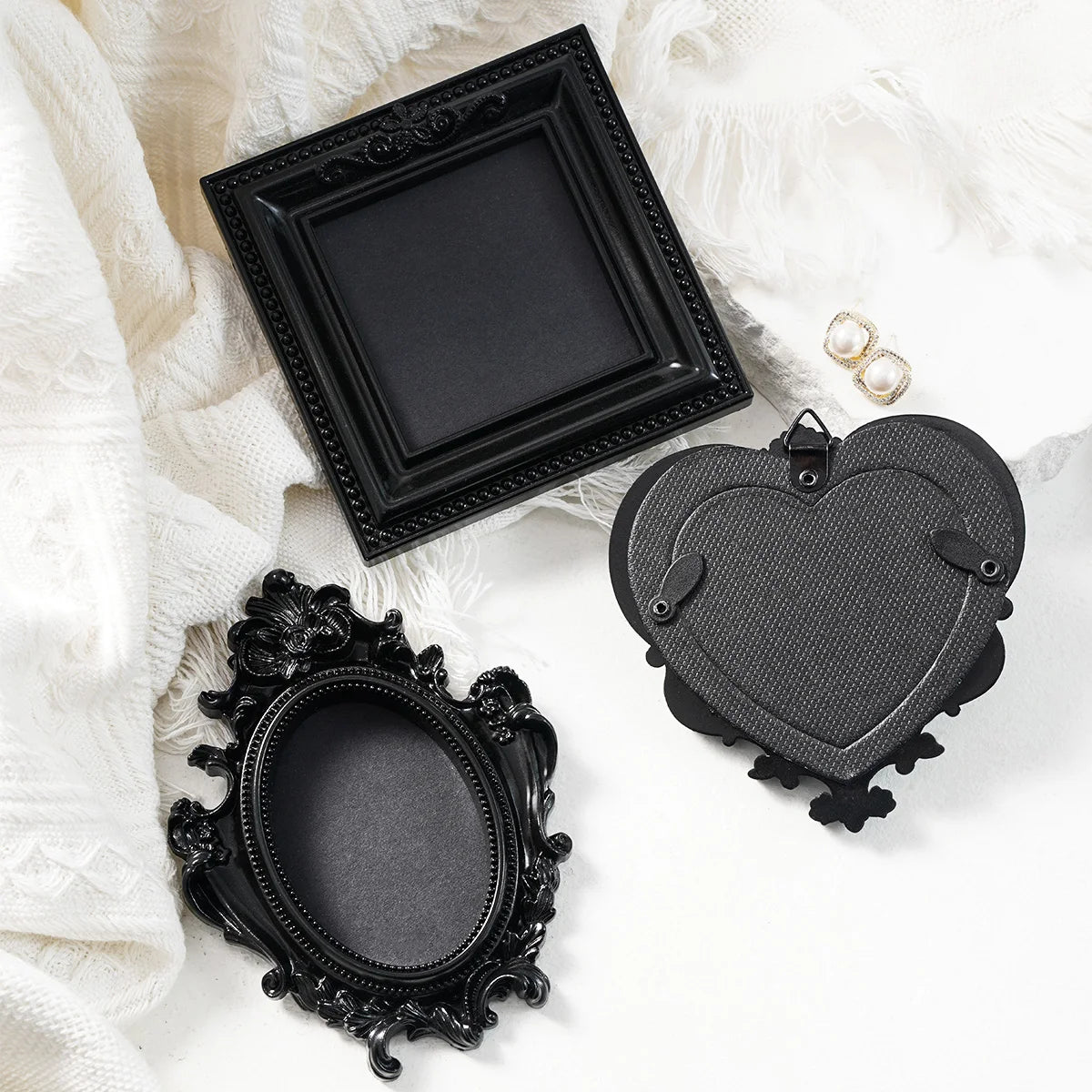 cadre decoratif noir baroque resine mural classique ornements decor maison tridimensionnel moderne