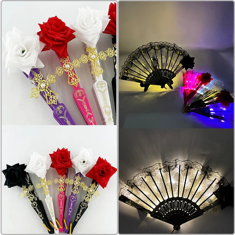 éventails lumineux dentelle roses brodées clips transparents classiques filles femmes