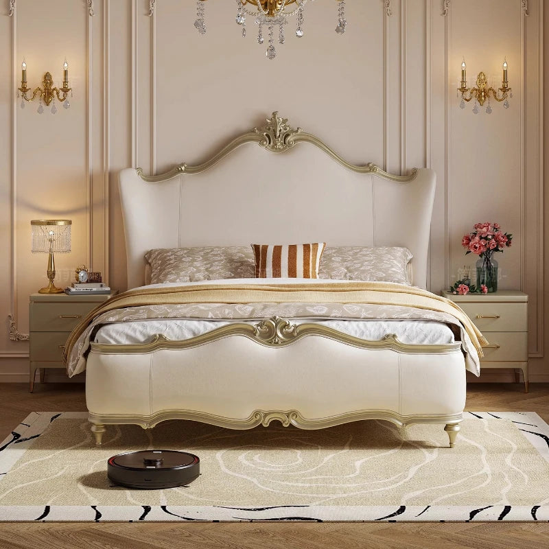 lit blanc doré élégant classique pieds ronds oreillers couverture drap minimaliste moderne chambre coucher