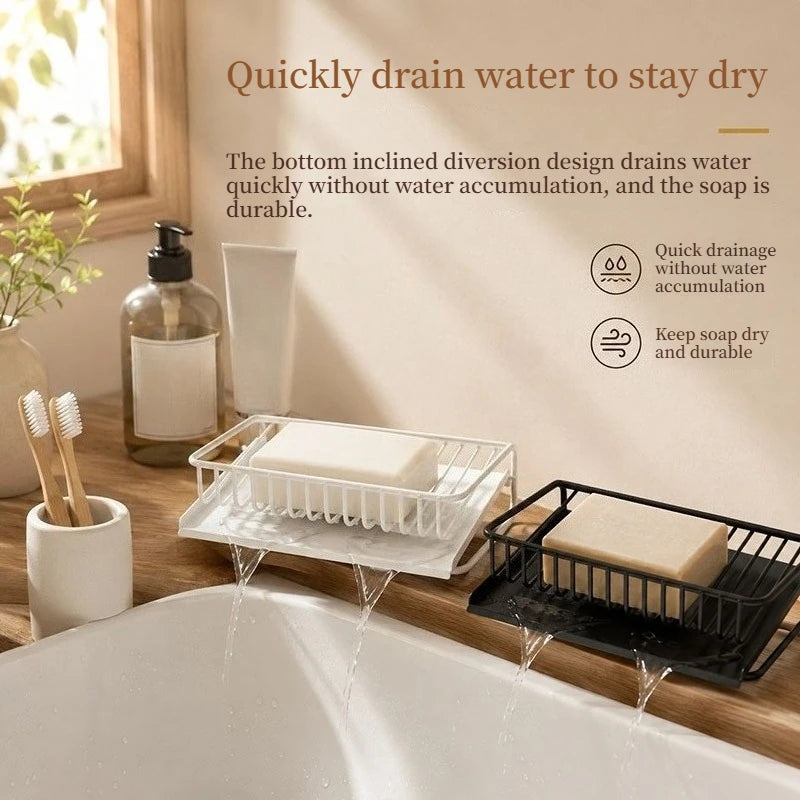 porte savon moderne plastique noir grille métallique opaquant étagère drainage