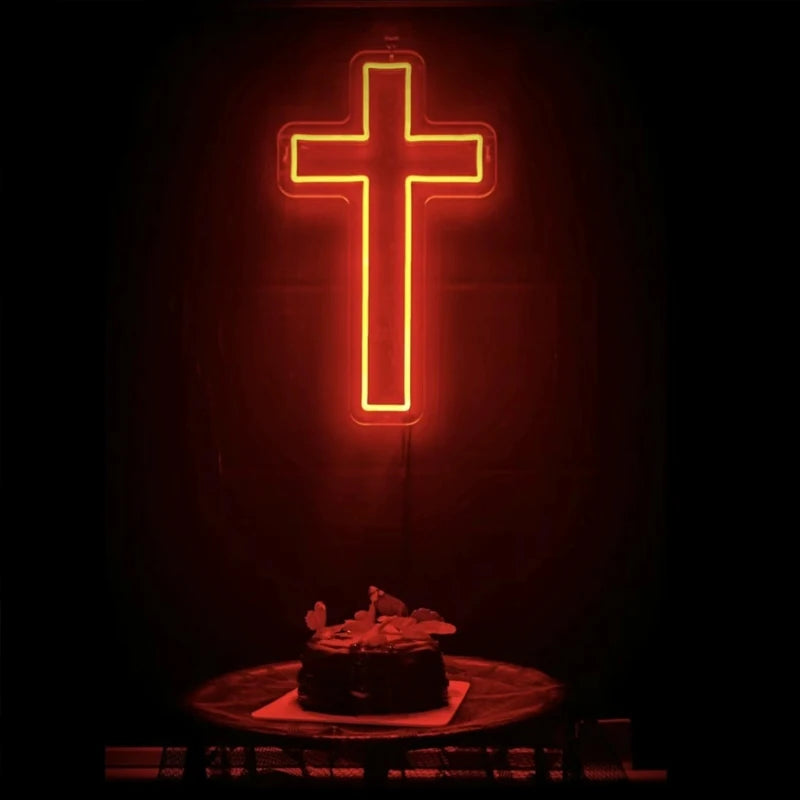 croix lumineuse rouge blanc moderne minimaliste acrylique LED chambre décoration festive Pâques Halloween