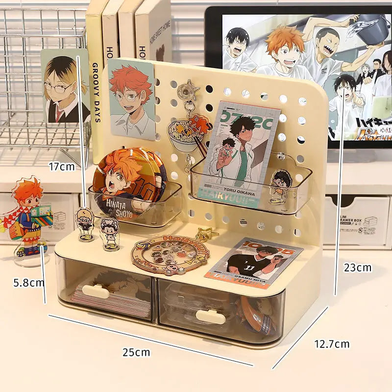 boîte rangement multifonction beige points noirs moderne imperméable plastique transparent figurine sac stylo marqueur