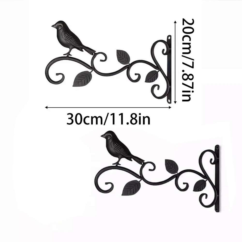 supports muraux métal oiseau feuilles pots fleurs suspendus balcon jardin rustique