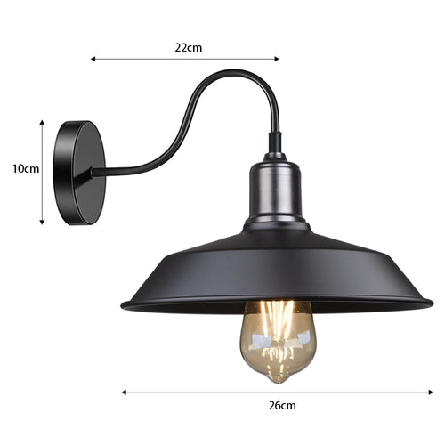 lampe murale industrielle noir mat filaire 90 260V ampoule LED 10m² entrée salle bain