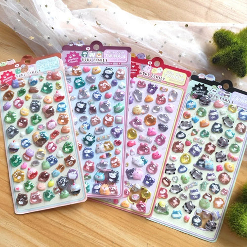 stickers kawaii animaux multicolores ours chats coeurs geometriques adhésifs enfants téléphone portable sac dos