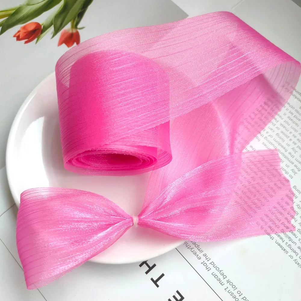 ruban tulle bleu rose gris rouge élégant décoratif 5m large 6cm clips