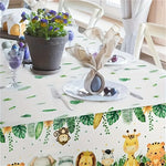 nappe rectangulaire animaux jungle décoration anniversaire éléphant girafe zèbre lion feuilles tropicales modernereuse maison