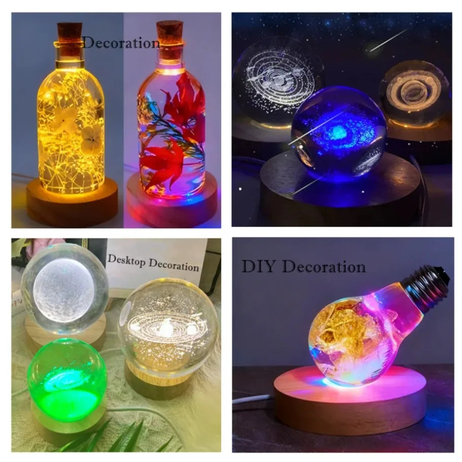bases lumineuses décoratives modernes bois naturel couleurs variées télécommande optionnelle led usb blanc chaud