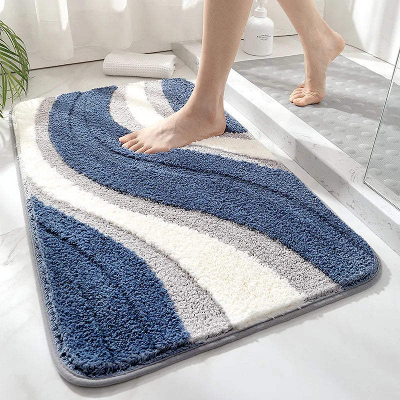 tapis bain imperméable rayures horizontales bleu marine gris moderne simple