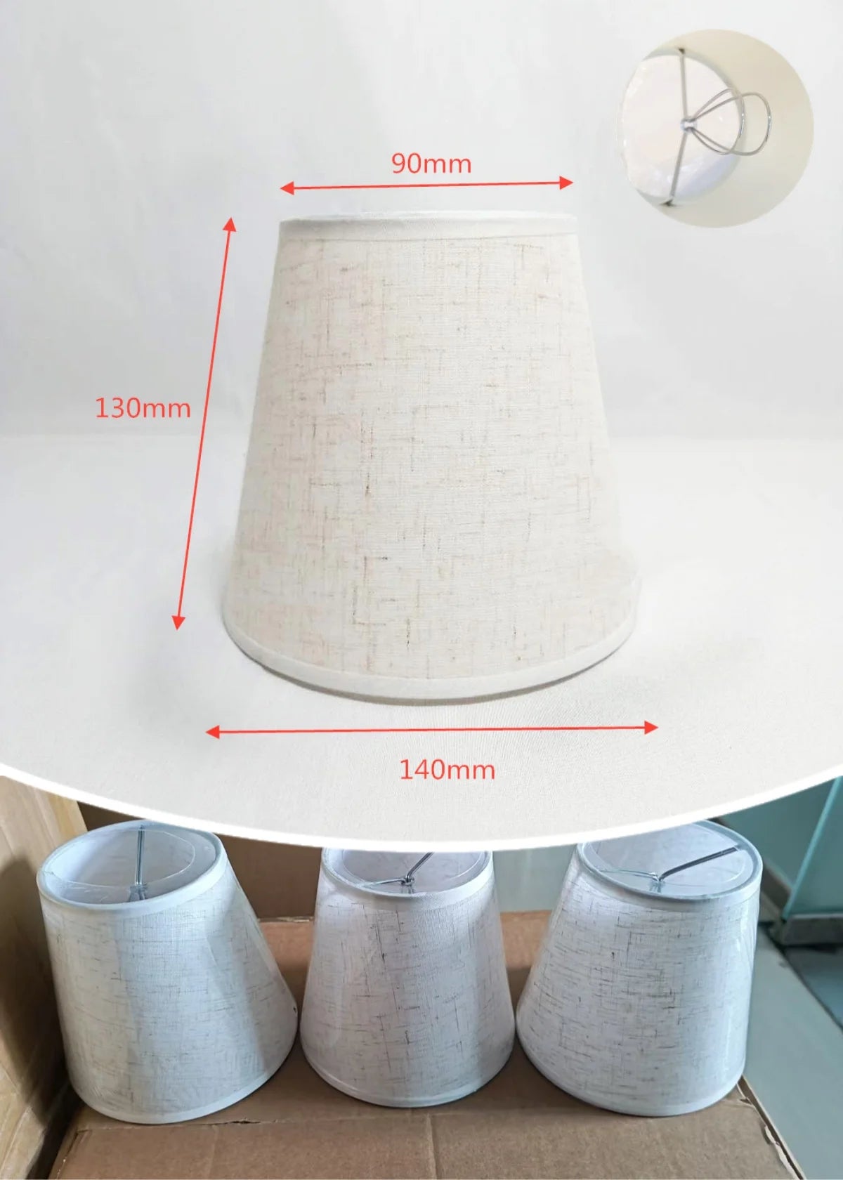 abat jour toile lin classique opacité anneaux métalliques couleur beige marron clair blanc