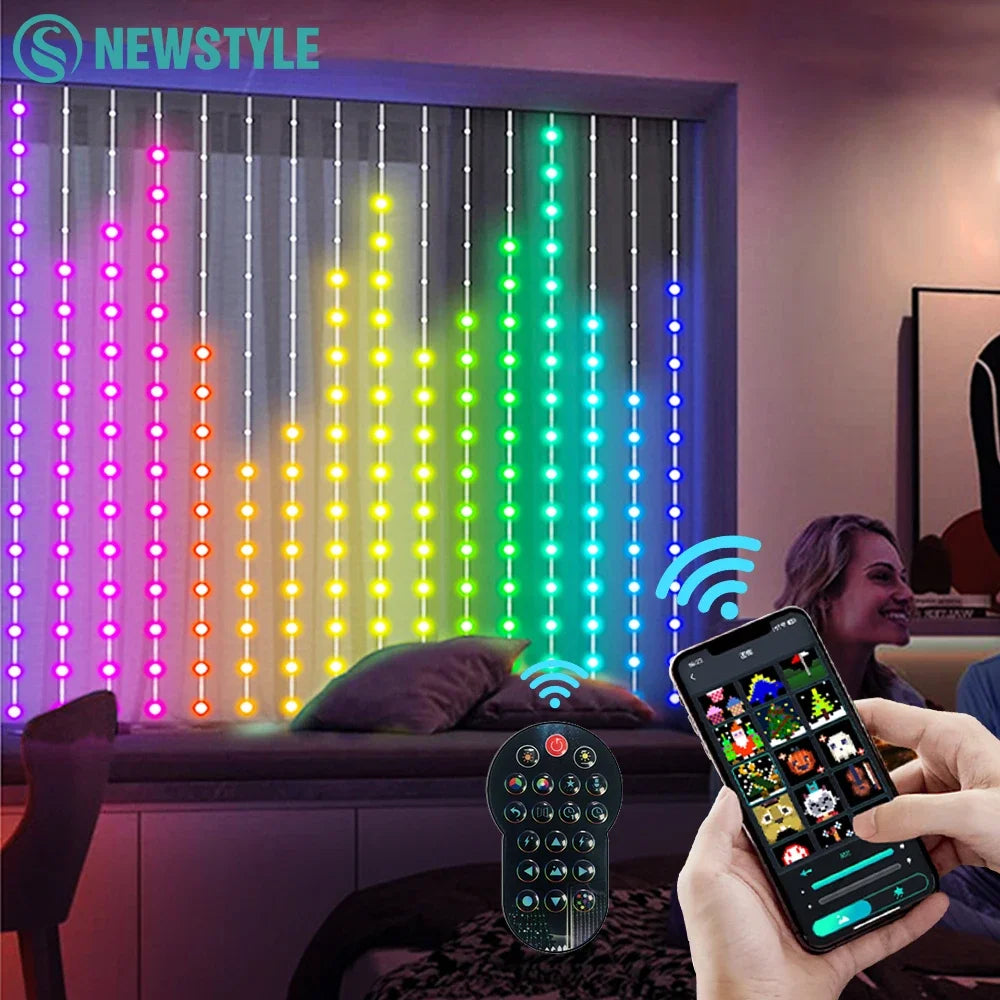 rideau lumineux led multicolore motifs modernes télécommande application mobile