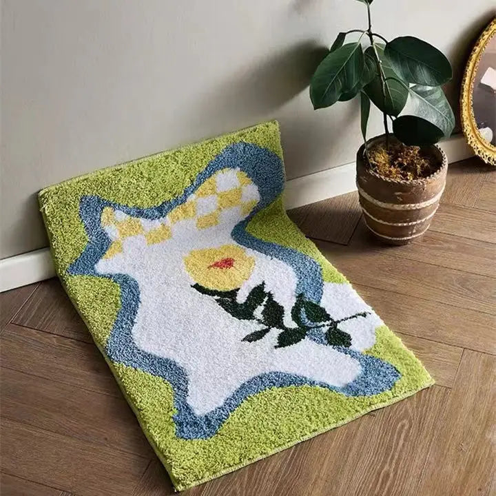 tapis multicolore abstrait clips moderne salle bain résistant machine lavable