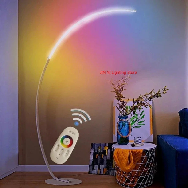 lampe sol moderne blanc lisse intensité variable télécommande base circulaire led chambre salon