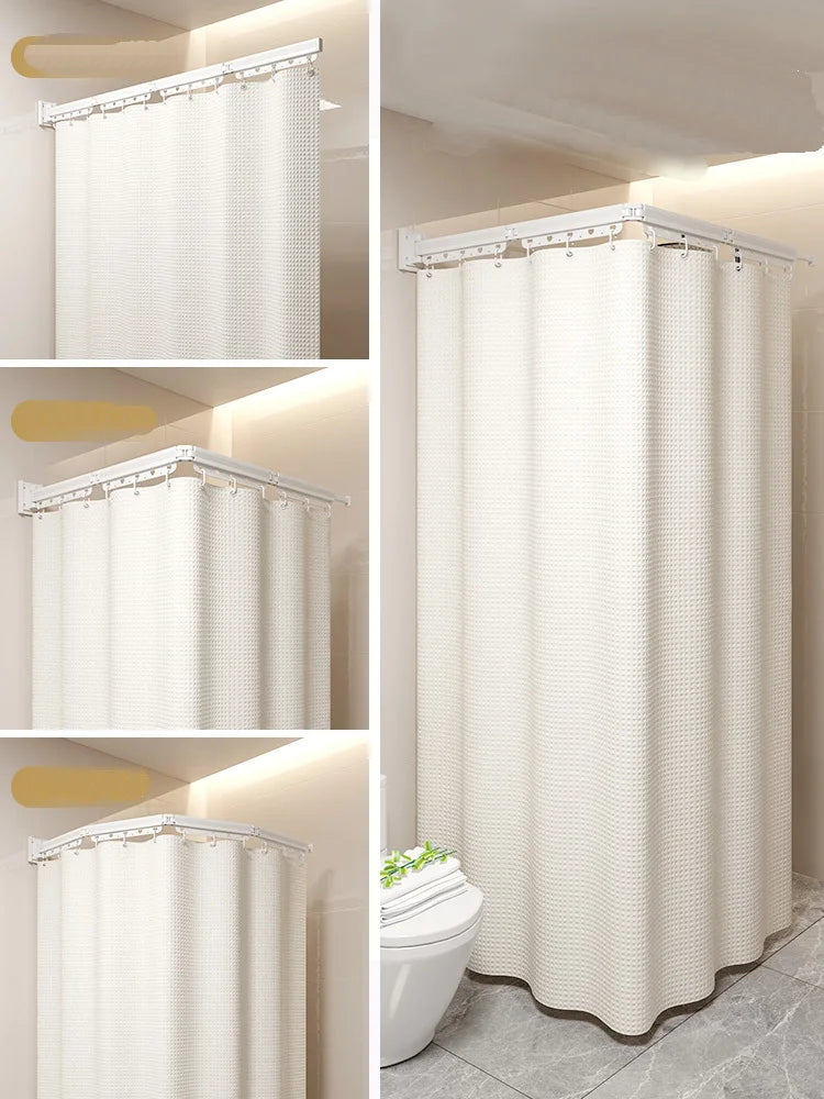 rideau douche blanc moderne texture carrés anti moisissure opacité clips fixations salle bain polyester