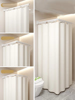 rideau douche blanc moderne texture carrés anti moisissure opacité clips fixations salle bain polyester