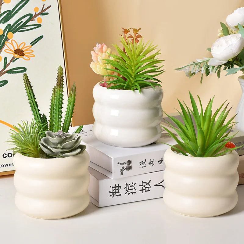 pots fleurs céramique porcelaine moderne plante verte décoration intérieure blanc relief bulles