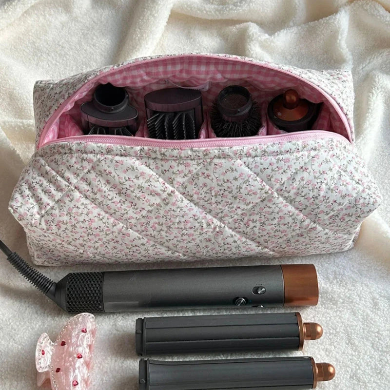sac outils coiffure léopard motifs beige rose brosse cheveux accessoires quiltedversible
