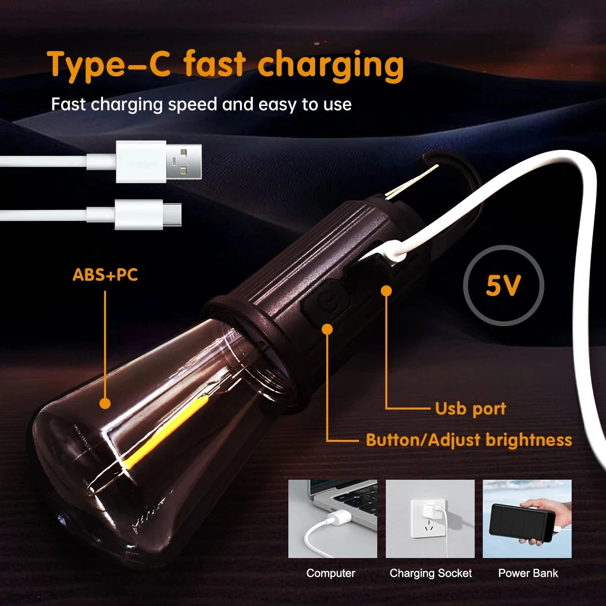 lampe camping rechargeable usb transparente vintage ip65 ajustable 360