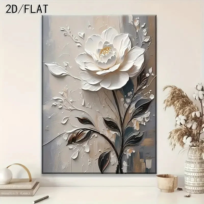 toile d'art moderne fleurs blanches peinture abstraite murale sans cadre blanc gris beige