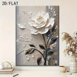 toile d'art moderne fleurs blanches peinture abstraite murale sans cadre blanc gris beige