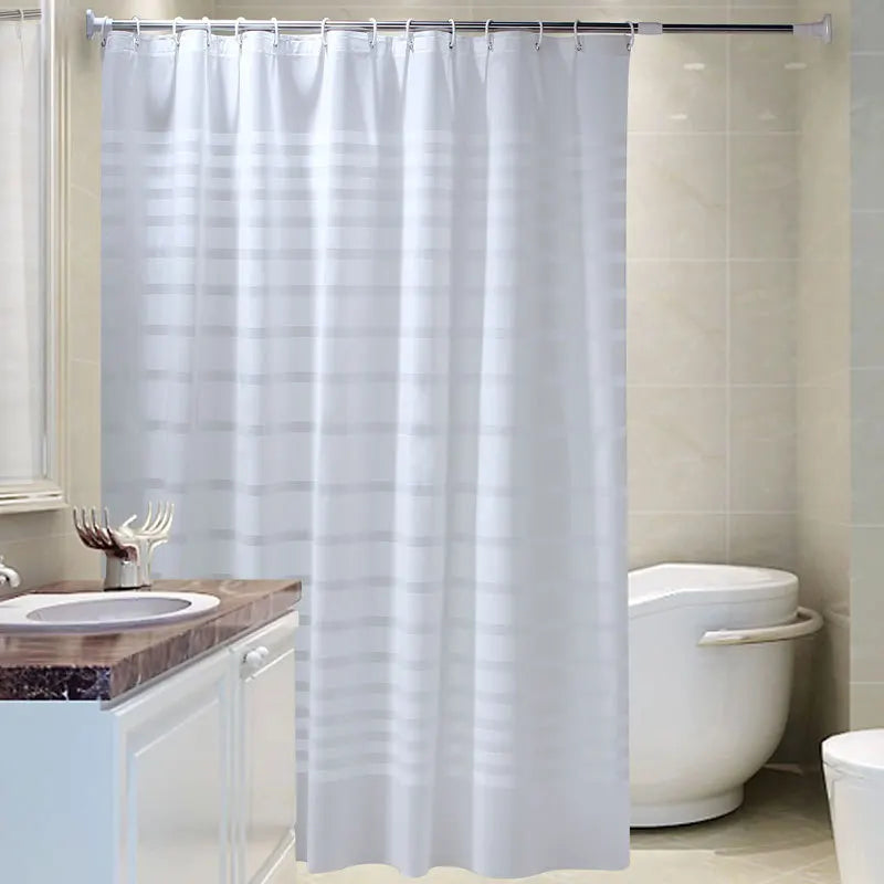 rideau douche moderne rayures horizontales blanc gris clair opacité ourlet standard tissu éva 120cm