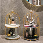 cage bijoux moderne or noir marbre élégante pinceau maquillage flacons cosmétiques diverse ornementalité respectueux