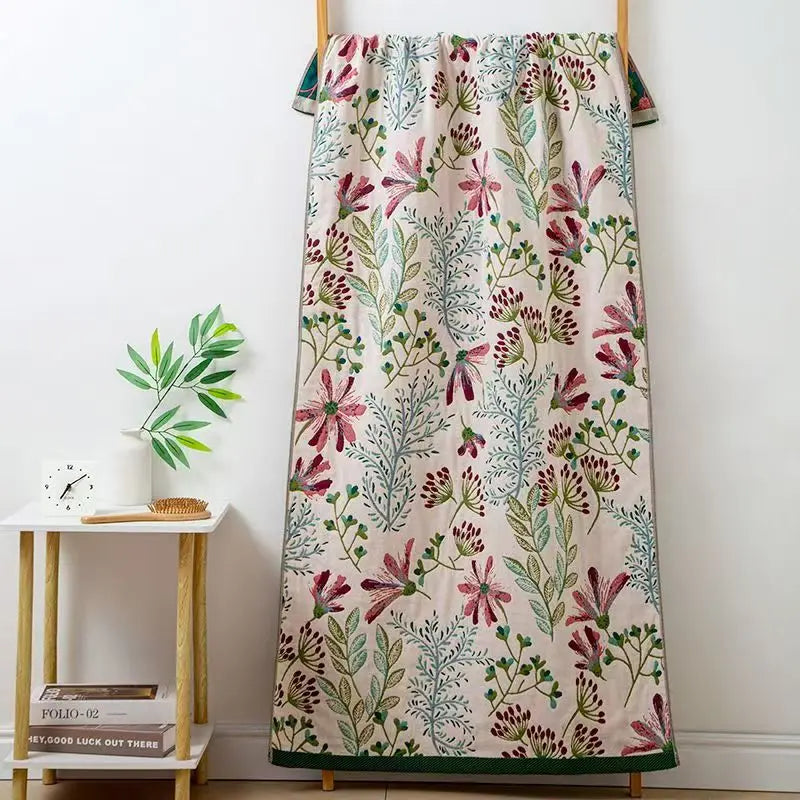 rideau moderne fleuri bleu marine bordure verte machine lavable