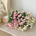 bouquet fleurs artificielles roses soies feuilles verte intérieur mariage anniversaire décoration champêtre minimaliste
