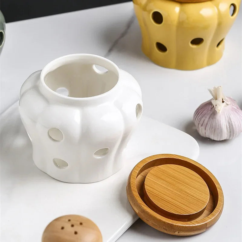 pots stockage ail céramique texturé forme cactus moderne bouchon bois trou