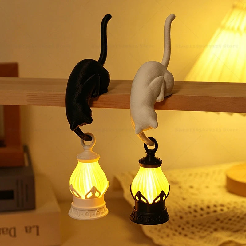 lampe table led noir blanche lanterne animal chat moderne minimaliste clips