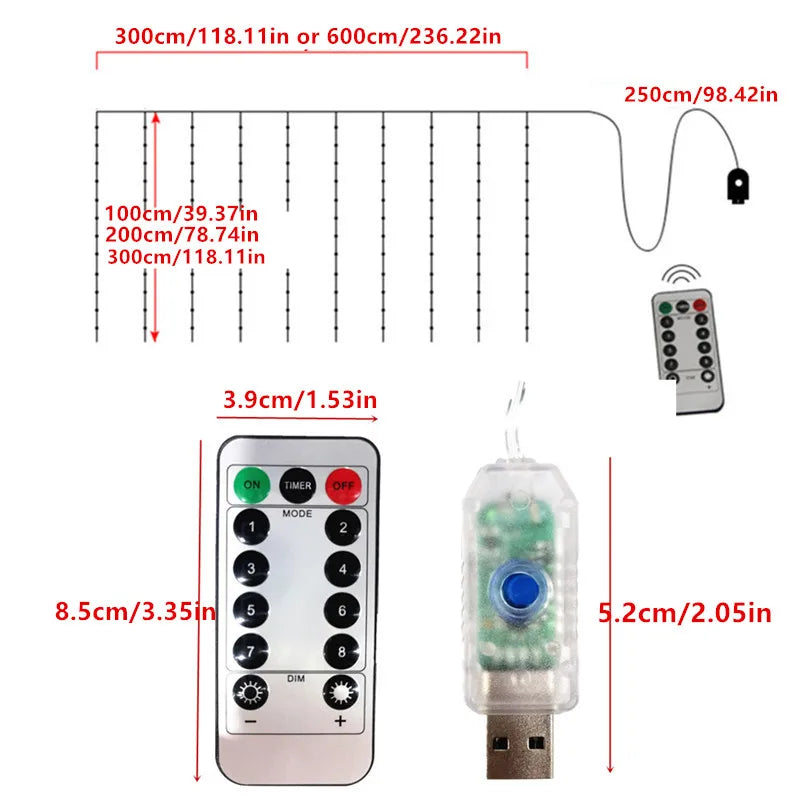 rideau lumineux led multicolore moderne télécommande usb 5v 300cm blanc beige