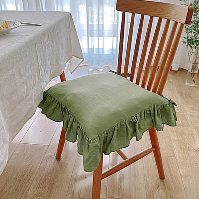 Housse coussin chaise coton volants beige