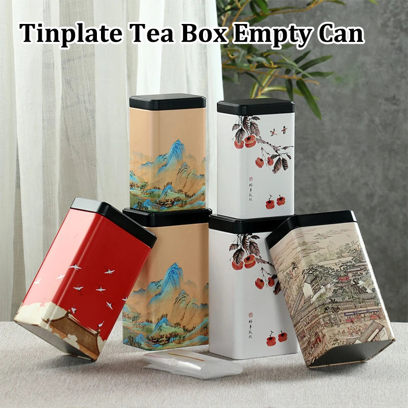 boîte thé métal décorée paysage traditionnel pot rangement cuisine classique