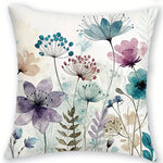 housse coussin polyester motif floral bleu violet rose moderne blanc