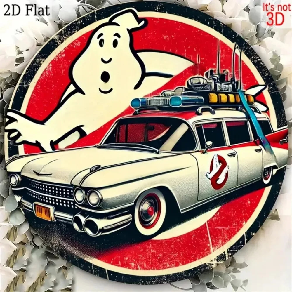 plaque décorative vintage fantôme voiture rétro blanc rouge noir mur farmhouse chambre porche