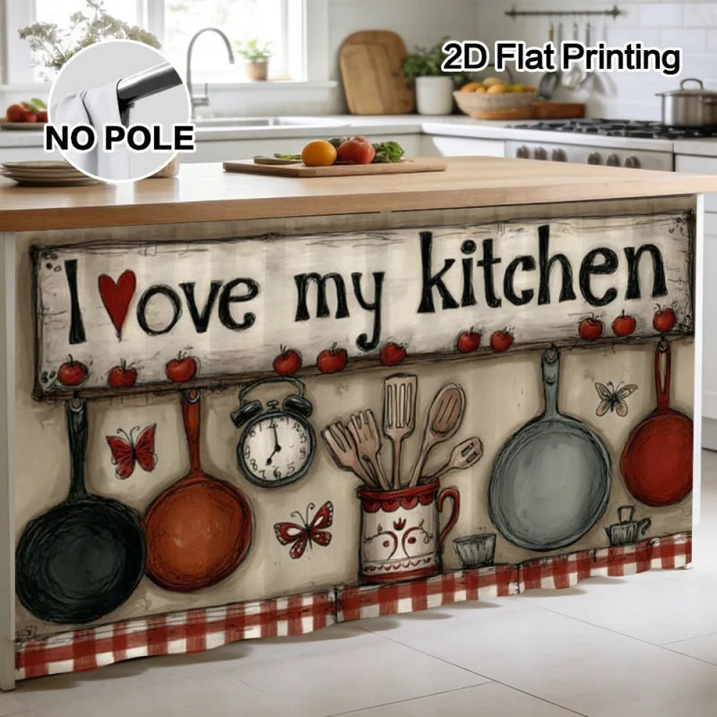 panneau décoratif vintage mur ustensiles cuisine pommes horloge papillons texte beige rouge noir blanc