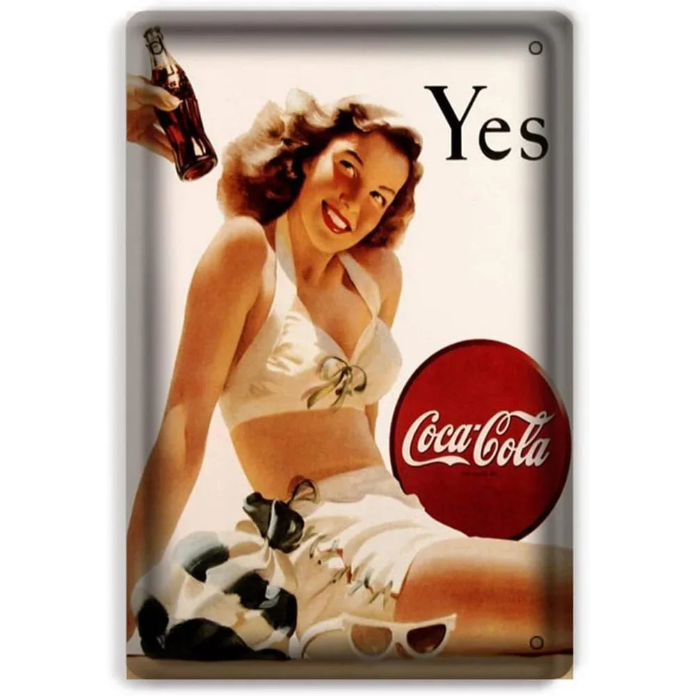 plaque publicitaire metal vintage retro coca cola pin up decoration murale cuisine cave homme