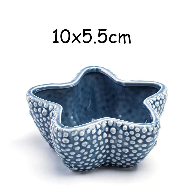 petit cache pot ceramique bleu motif poisson marin decoratif plante succulente maison