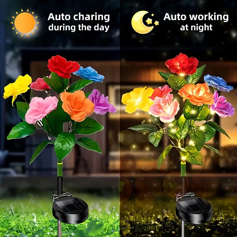 bouquet lumineux solaire fleurs artificielles rouge rose jaune bleu vert moderne clips solairesextérieur jardin